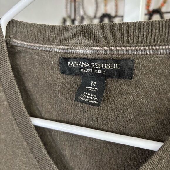 Banana Republic brown silk & cashmere V-Neck Sweater luxury blend men’s medium - Picture 3 of 6